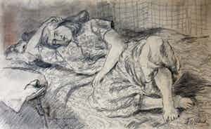 Herbert Fiedler - Vrouw liggend met hoofd gesteund door rechter arm verkocht voor € 75!