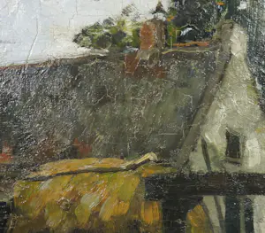 Niet of onleesbaar gesigneerd - Olieverf op marouflé, Sluisje bij boerderij - Ingelijst kopen? Bied vanaf 1!