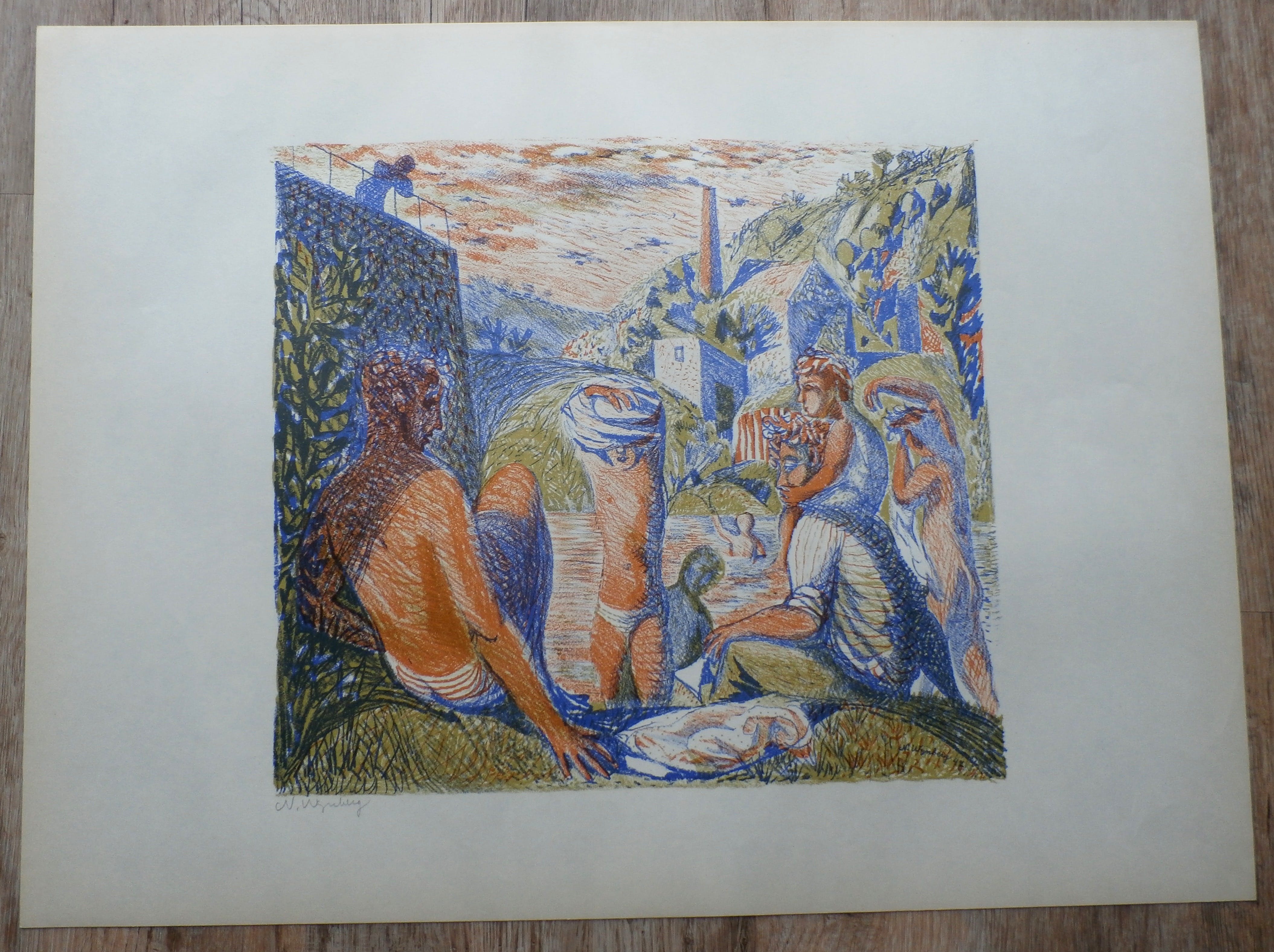 Nicolaas Wijnberg - Kleurenlitho: Badende mythische figuren - 1947 kopen? Bied vanaf 40!