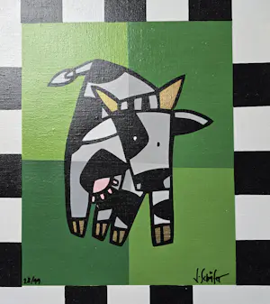 Jacqueline Schäfer - Cow Green op linnen - 99 ex. kopen? Bied vanaf 59!
