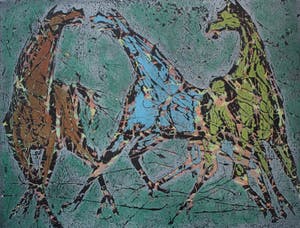 Jan Bezemer - Kleurenlitho: drie Paarden - 1970 kopen? Bied vanaf 75!