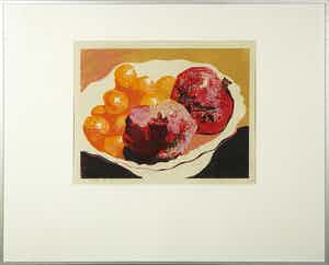 Vincent van Ojen - Houtsnede, Stilleven met fruit - Ingelijst (Groot) verkocht voor € 60!