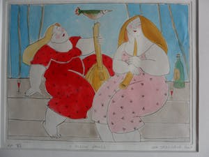 Ada Breedveld - Handgekleurde ets, Titel. "Kleine pauze". kopen? Bied vanaf 50!