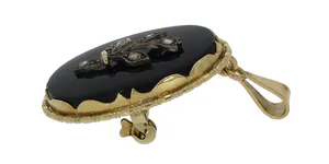 Antieke 14k gouden onyx hanger met roosdiamanten bloem kopen? Bied vanaf 395!