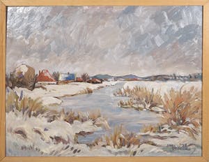 Jan Dekker - Olieverf op hardboard, Polder Winter, Ingelijst kopen? Bied vanaf 1!