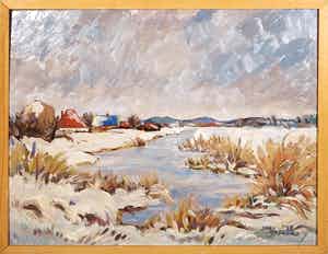 Jan Dekker - Olieverf op hardboard, Polder Winter, Ingelijst verkocht voor € 1!