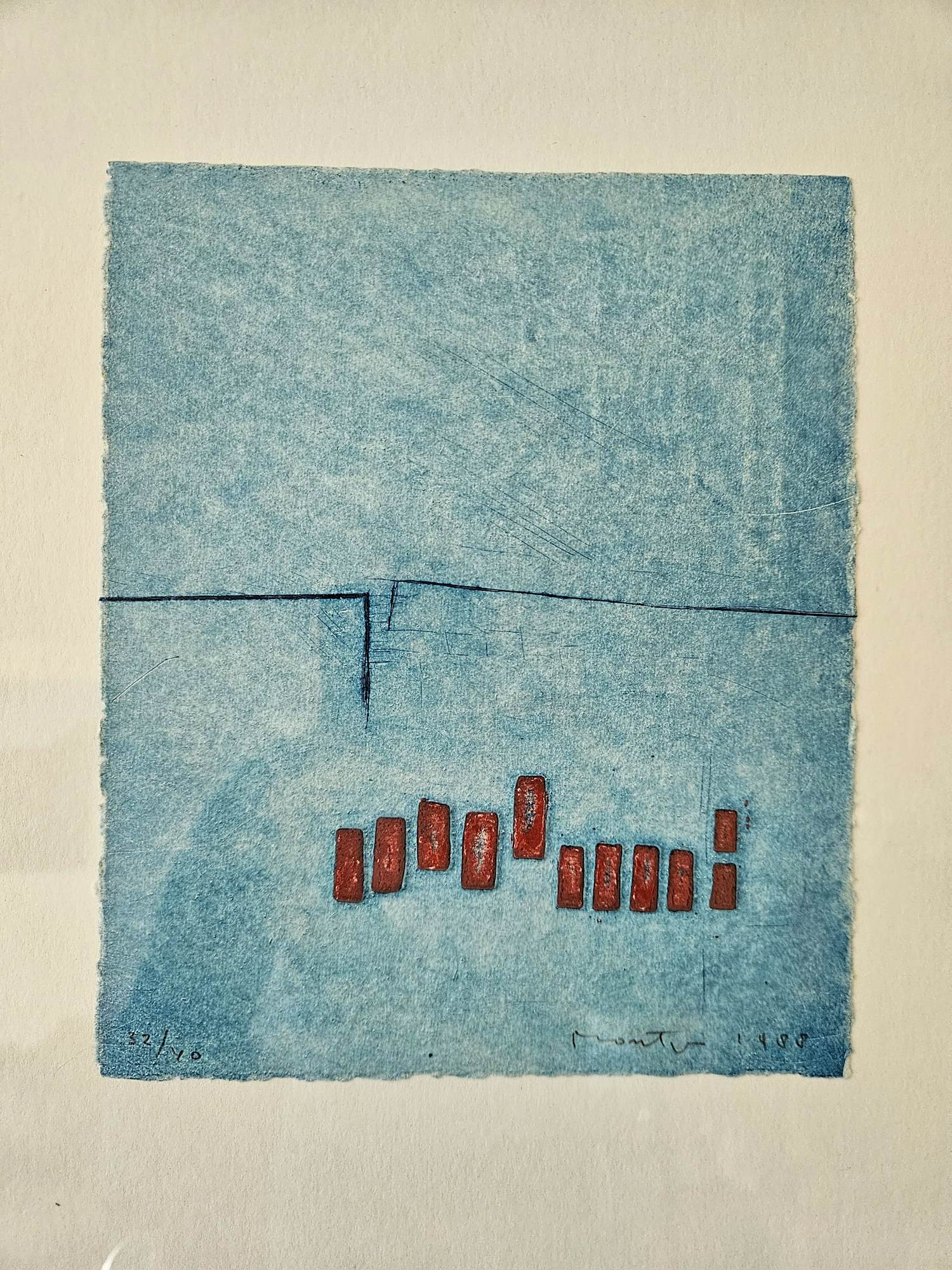 Jan Montyn - blauw met rood abstract (1) 32/40 kopen? Bied vanaf 100!