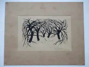 Har Sanders - Landschap met bomen - Linosnede kopen? Bied vanaf 50!