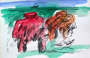 Jan Sierhuis - met de hand ingekleurde litho (aquarel): naakt - 1974 verkocht voor € 55!