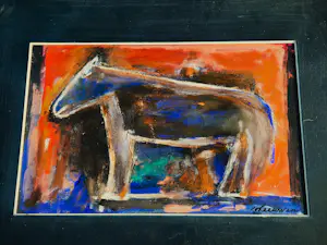 Wil van Leeuwen - Grote expressionistische gouache - "Paard" - fraai ingelijst - gesigneerd kopen? Bied vanaf 47!