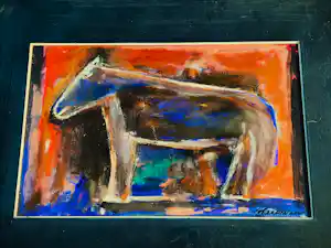 Wil van Leeuwen - Grote expressionistische gouache - "Paard" - fraai ingelijst - gesigneerd verkauft für € 47!