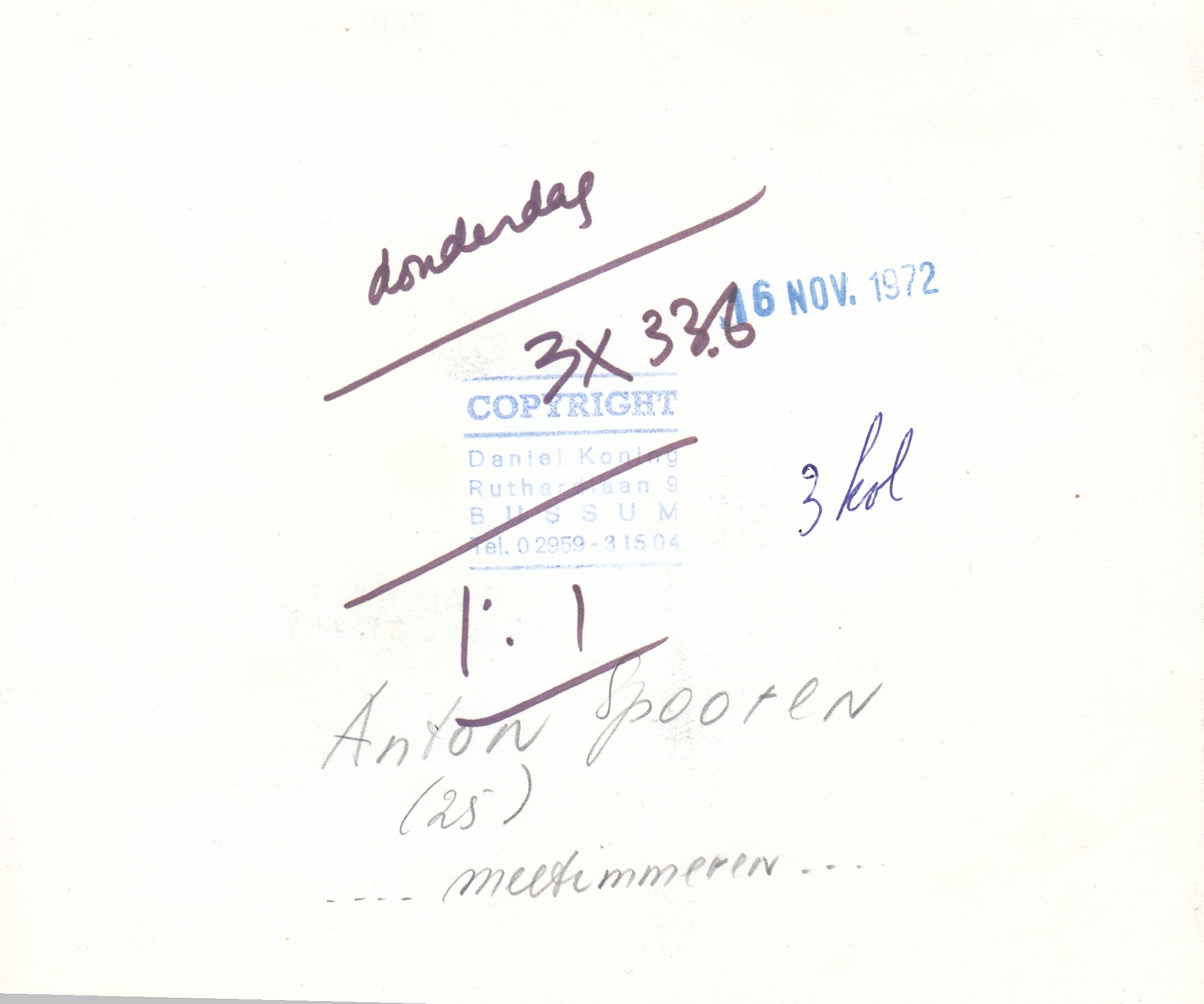 Daniel Koning - Portretfoto Anton Spooren Meetimmeren -Dagblad de Tijd 1972 kopen? Bied vanaf 1!