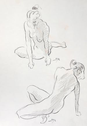 Jan Sluijters (jr.) - Potloodtekening, Twee steunende figuren kopen? Bied vanaf 1!