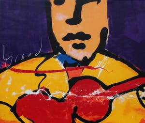 Herman Brood - ingelijste zeefdruk: Red Gitar (prachtige lijst!) kopen? Bied vanaf 599!