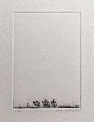 Simon Koene - Figuur met kameelruiters in vlakte met piramiden kopen? Bied vanaf 10!