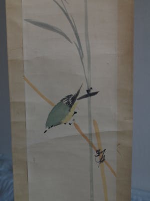 Niet of onleesbaar gesigneerd - Japanse of Chinese scroll, “Kleine vogel” - Aquarelverf op papier, 19e Eeuw kopen? Bied vanaf 10!