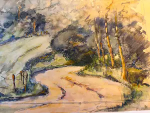 Jaap Weiland - Aquarel, Limburg, De weg naar Slenaken kopen? Bied vanaf 50!