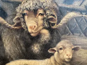 Béla Harmann - Olieverf op doek, Guitige Schapen– ingelijst – ca 1875-1899 - Uniek kopen? Bied vanaf 150!