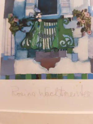 Rosina Wachtmeister - Blauw balkon met bloemen. kopen? Bied vanaf 3!