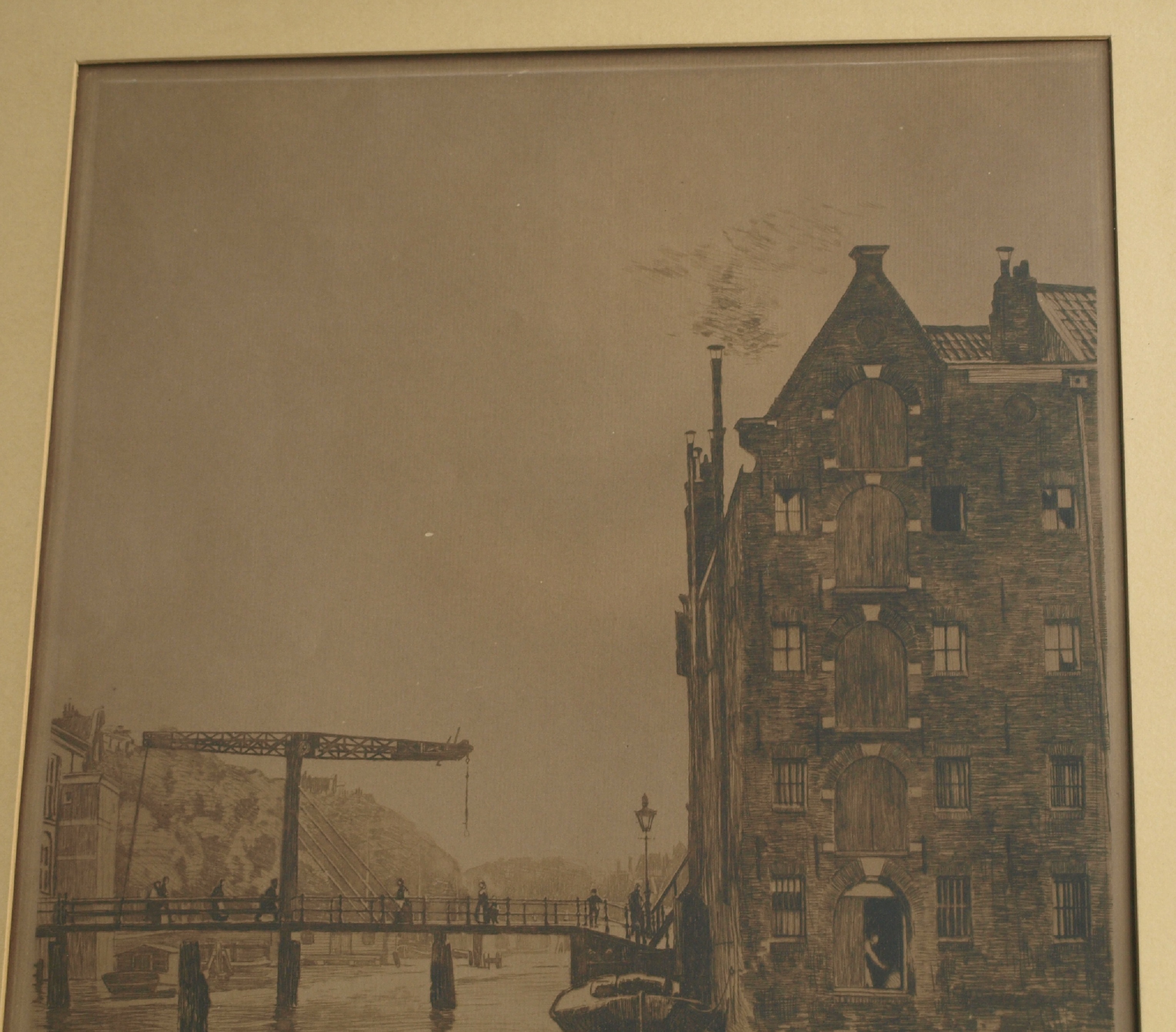 Willem Witsen - Ets – Pakhuizen op Uilenburg, Amsterdam (Uilenburg II) – 1911 - ingelijst kopen? Bied vanaf 275!