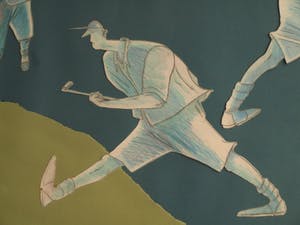 Guido van Driel - Ingelijste collage & tekening , “Golfers 2” – 1993 kopen? Bied vanaf 90!