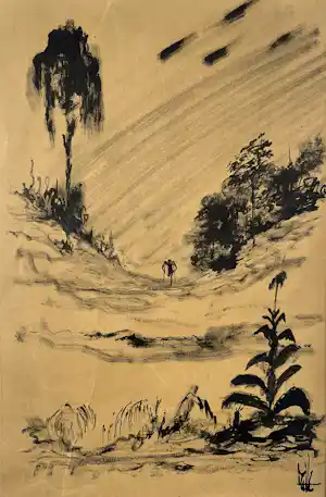 Melle Oldeboerrigter - Surrealistisch landschap verkauft für € 60!