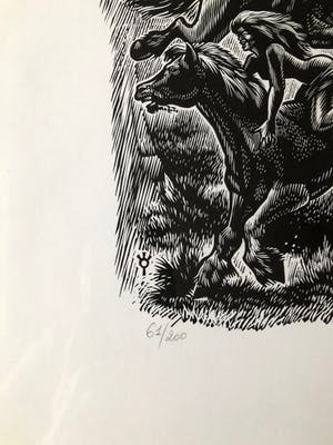 Ivo Damme - Linosnede 'De Walkurenrit' (fraai gelijst!) kopen? Bied vanaf 45!