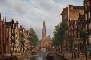Oene Romkes de Jongh - zicht op Groenburgwal en Zuiderkerk te Amsterdam. kopen? Bied vanaf 1995!