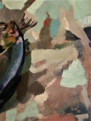 Niet of onleesbaar gesigneerd - Mooi expressionistisch olieverf "stilleven - Vissen op tafel " gesigneerd kopen? Bied vanaf 10!