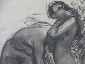 Willem van Dort - Twee badende vrouwen - Tekening/houtskool kopen? Bied vanaf 50!