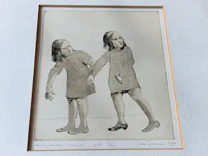 Theo Daamen - Originele droge naald Ets - "omkijkende meisjes" - 1974 - beperkte oplage (60) kopen? Bied vanaf 48!