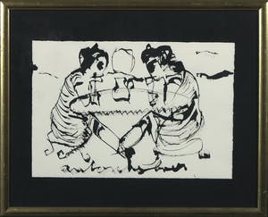 Anton Heyboer - Oostindische inkt, Twee figuren - Ingelijst kopen? Bied vanaf 180!