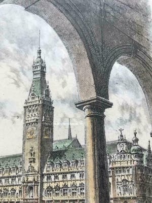 Albrecht Bruck - Hamburg- (oude) stadhuis- ingelijst; in hand- en druk gesigneerd. kopen? Bied vanaf 35!