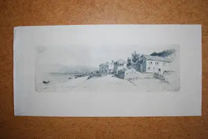 William Unger - Landschap met een bergmeer - handgesigneerde ets - ingelijst - kopen? Bied vanaf 35!