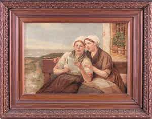 Henri Bource - Olieverf op doek - "De liefdesbrief" verkocht voor € 355!