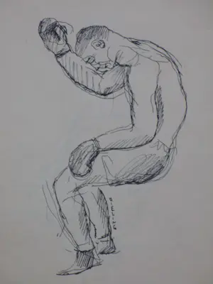 Herman Bieling - Boksers in actie - 4 Tekeningen kopen? Bied vanaf 45!