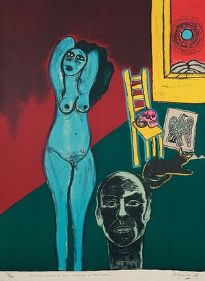 Corneille - Litho, Autoportrait au crâne Mexicain kopen? Bied vanaf 1!