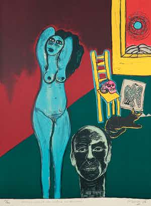 Corneille - Litho, Autoportrait au crâne Mexicain verkocht voor € 1!