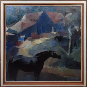 Jan Groenestein - GROOT olieverf op doek - Boerderij met Paarden - 323-B kopen? Bied vanaf 490!