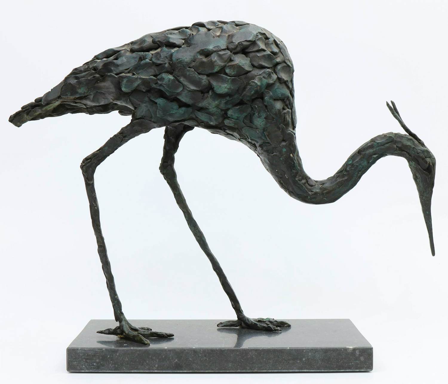 Jacqueline van der Laan - Groen gepatineerd bronzen sculptuur: 'Reiger kopen? Bied vanaf 1499!