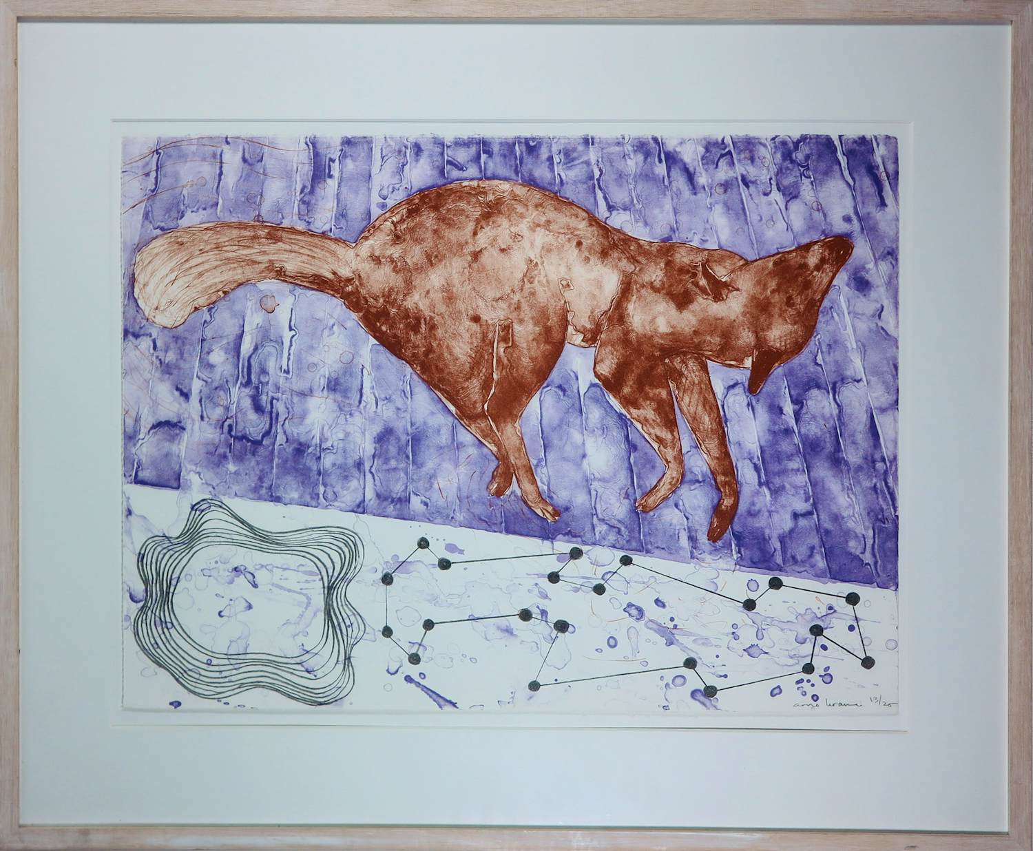 Arno Kramer - Litho op papier, Z.T. (Rood dier) - Ingelijst verkocht voor € 70!
