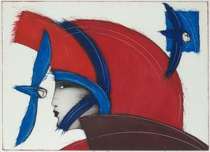 Dana Andreev - Kleurenets, Blue birds - Ingelijst kopen? Bied vanaf 50!