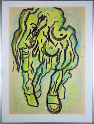 Jan Sierhuis - Aquarel en krijt, Vliegend hoofd - Ingelijst verkauft für € 100!