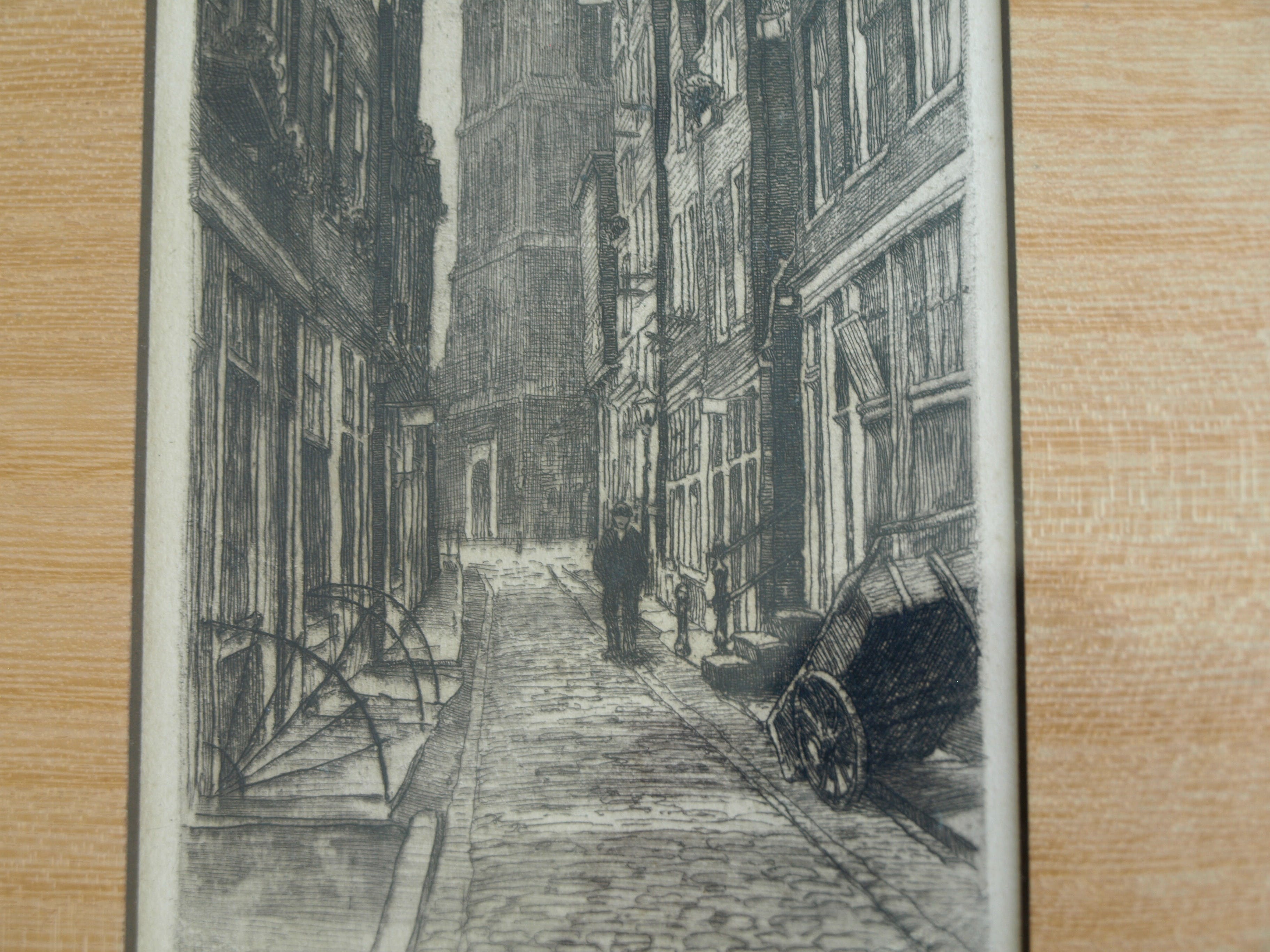 Johannes Josseaud - Ets , St Anna Dwarsstraat Amsterdam – gesigneerd & ingelijst – ca 1920 kopen? Bied vanaf 10!