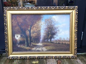 Niet of onleesbaar gesigneerd - C4141-2 - Huisje met kippetjes aan een bospaadje kopen? Bied vanaf 10!