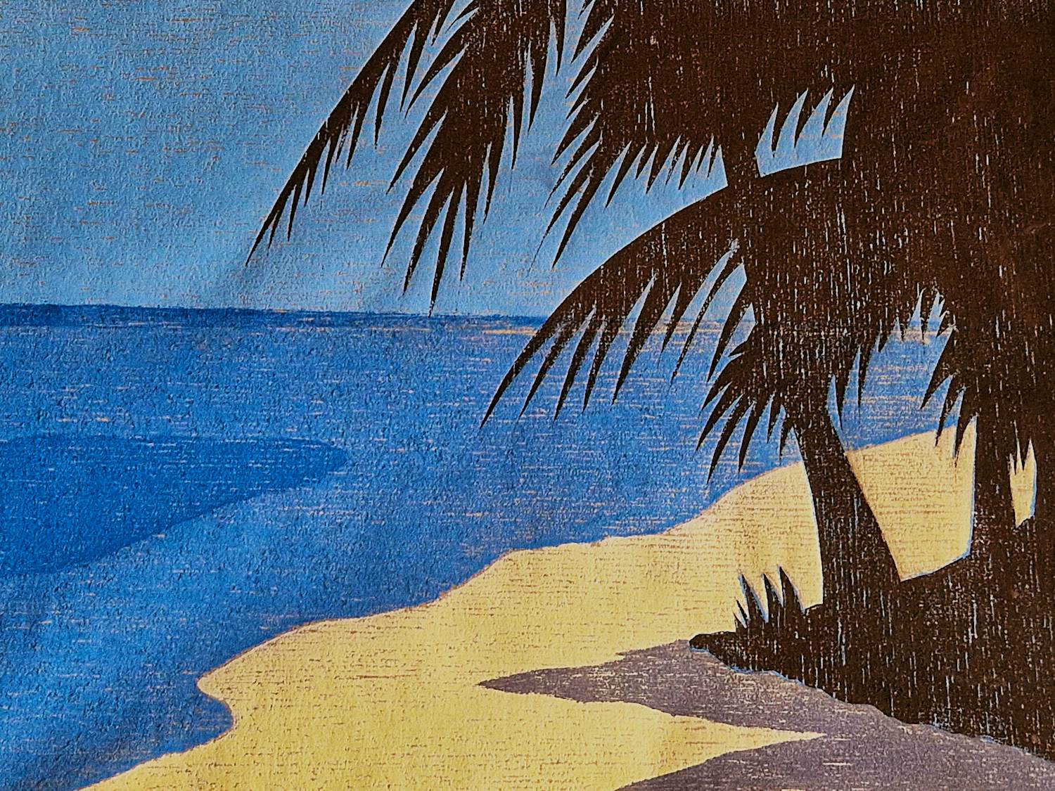 Marianne de Moor - Handgekleurde houtdruk "tropisch eiland" - zeer kleine oplage (7) - ingelijst verkocht voor € 35!