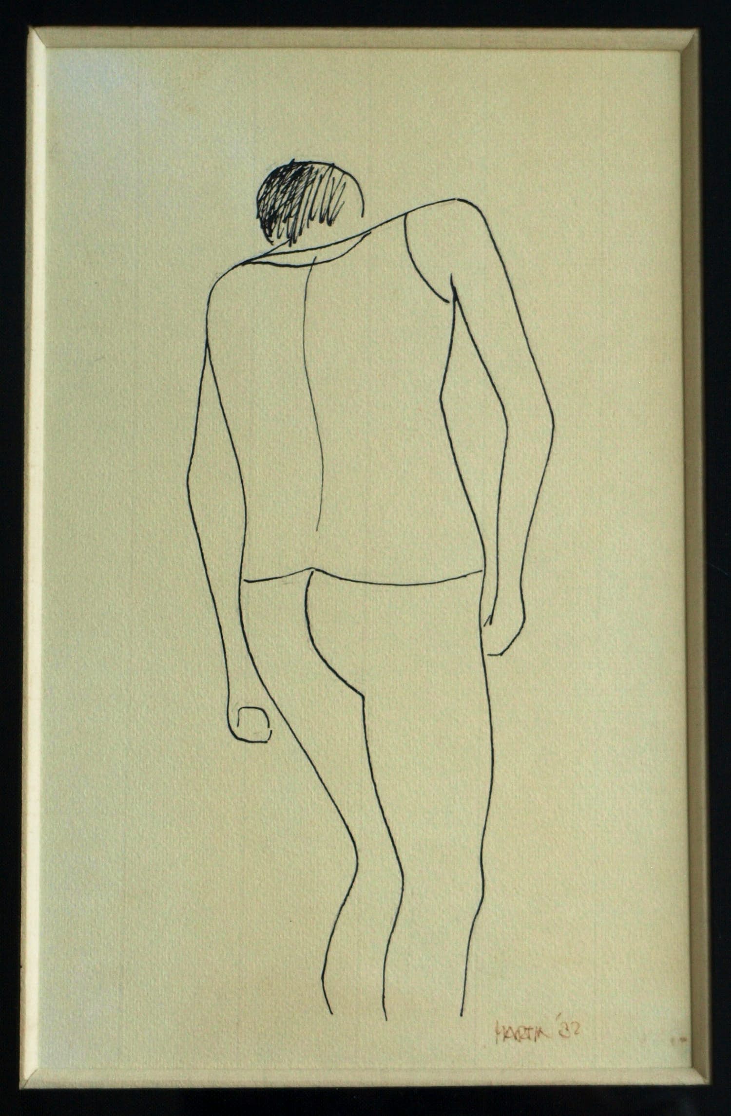 Niet of onleesbaar gesigneerd - Ingelijste aquarel / tekening , Man, op rug gezien kopen? Bied vanaf 1!
