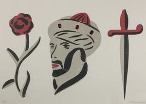 Fons Haagmans - Litho met applicaties, Kop, Roos, Dolk - Ingelijst (Groot) kopen? Bied vanaf 40!