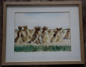 Mies Callenfels-Carsten - aquarel:korenschoven bij Veere (nette lijst) kopen? Bied vanaf 99!