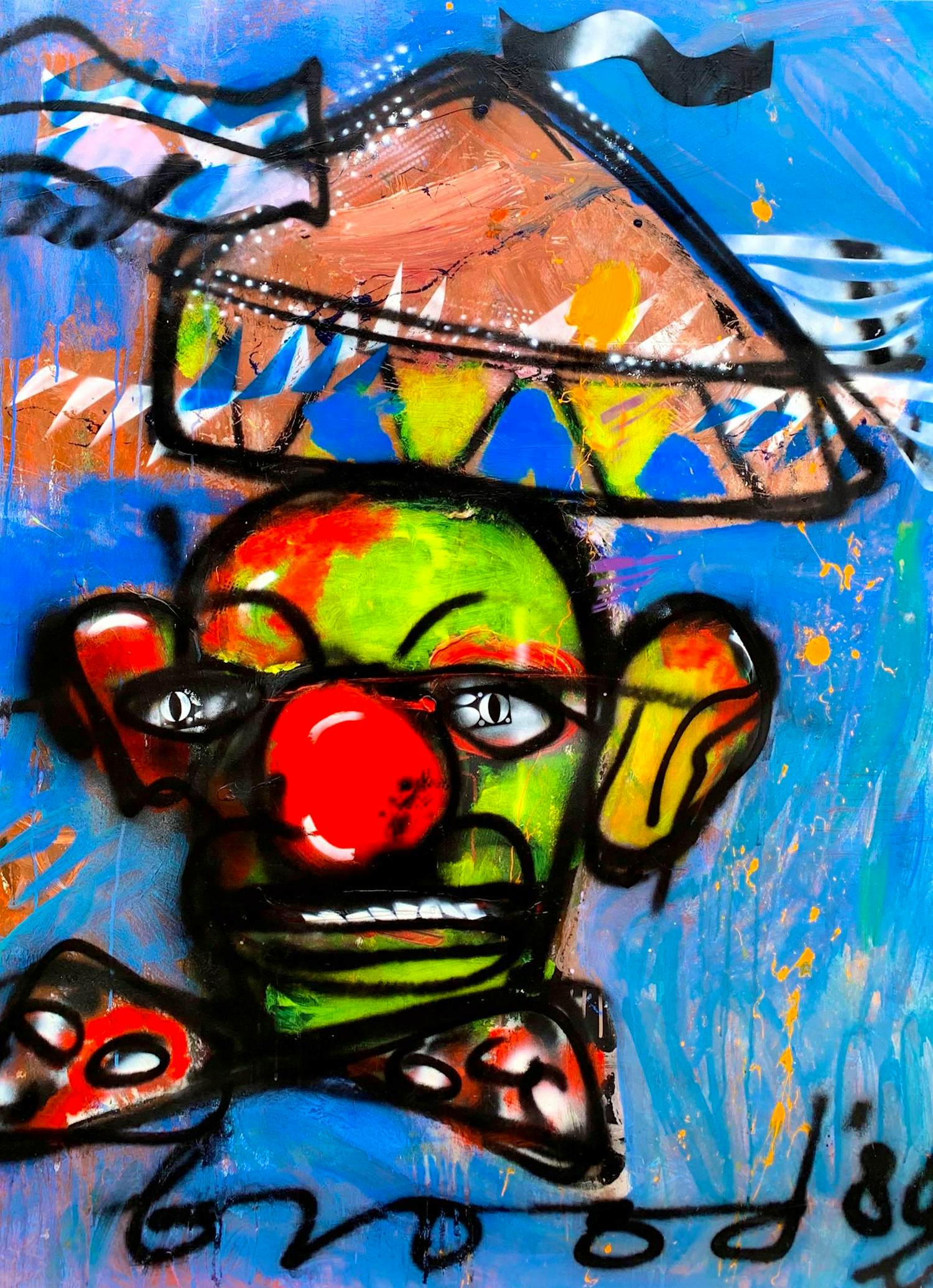 Herman Brood - gemengde techniek op doek: circus - 1989 (groot werk) kopen? Bied vanaf 7250!